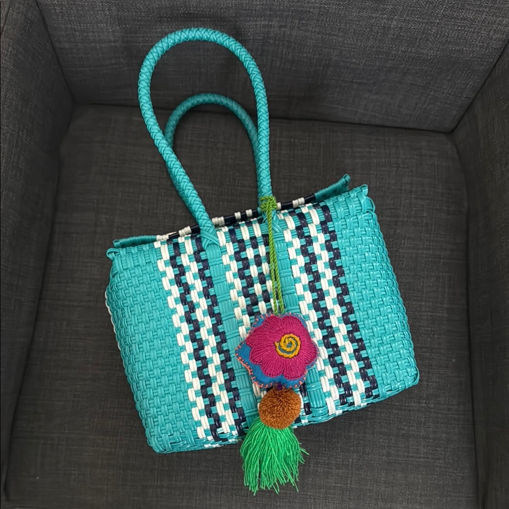 Artisanal Blue and Green Totes with Fringe Details